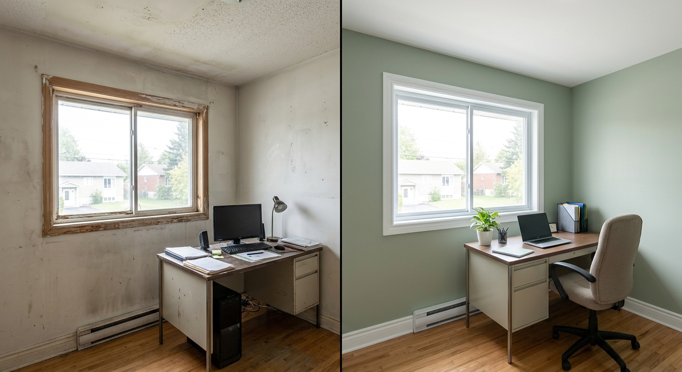Peintre commercial Terrebonne bureau avant apres