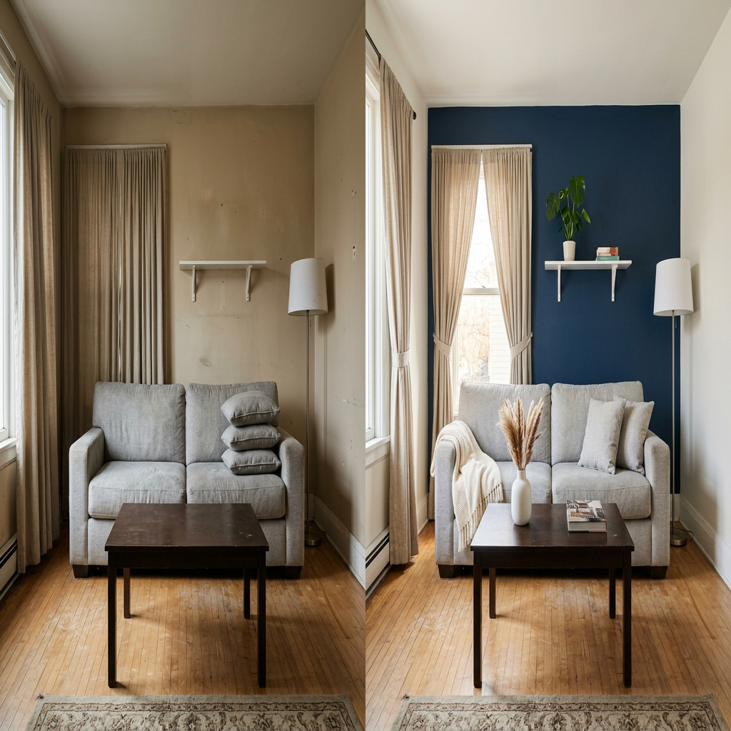 Peinture interieure Terrebonne avant apres sejour transforme par peintres professionnels